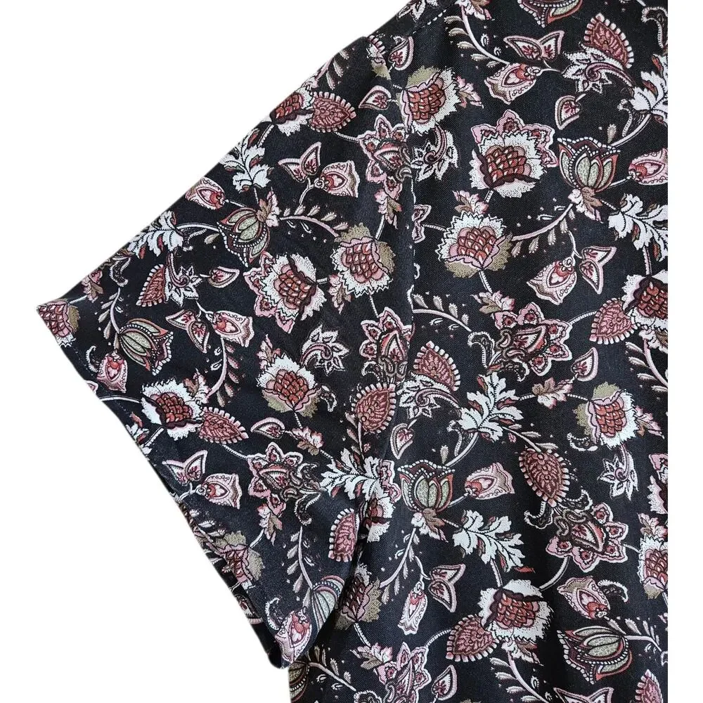 LANDS END Women's L 14 16 Dress Paisley Brown Pink Drawstring Waist 1/2 Buttons